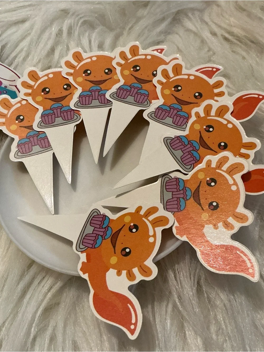 Cute Axolotl cupcake toppers for birthday party